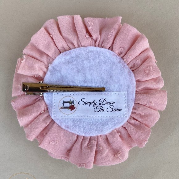 Handmade pink swiss dot flower clip, pink hair flower clip, purse accessory, - Picture 2 of 4